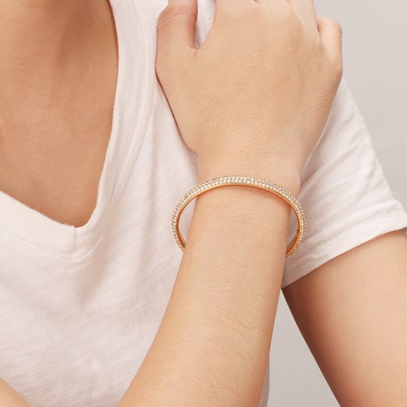 18K Gold-Plated Rhinestone Open Bracelet For Women - Picture 2 of 3